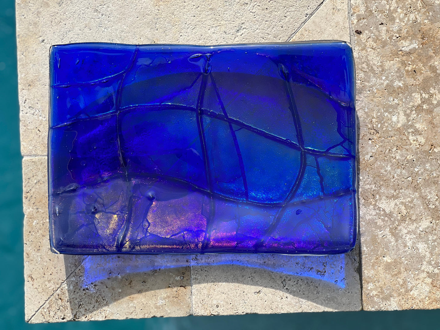 Blue Iridescent glass plate