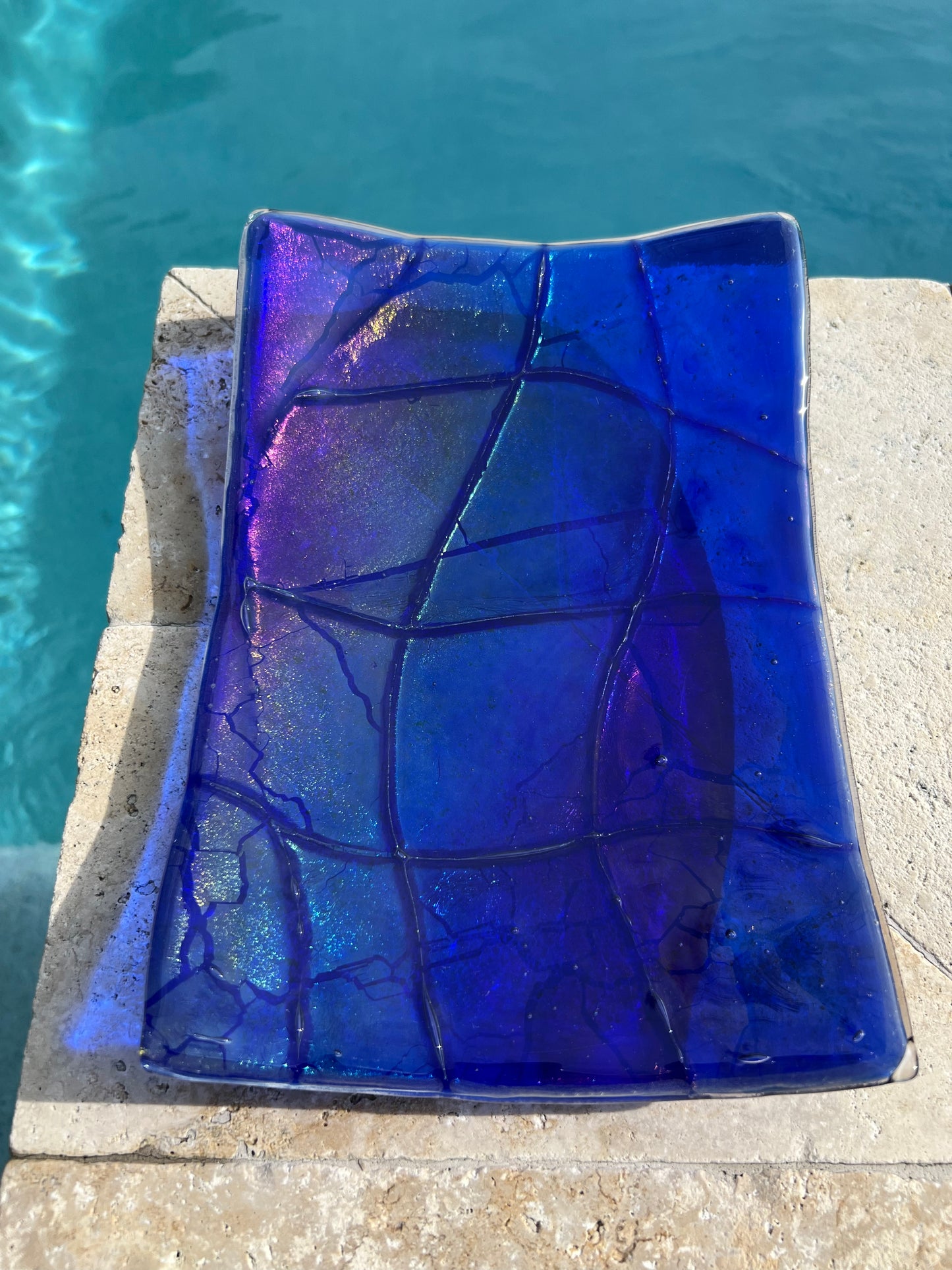 Blue Iridescent glass plate