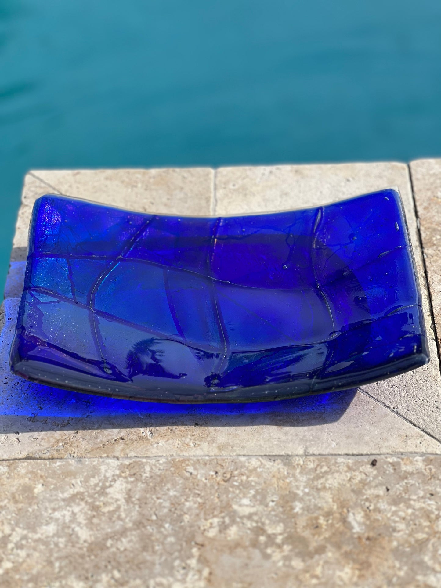 Blue Iridescent glass plate