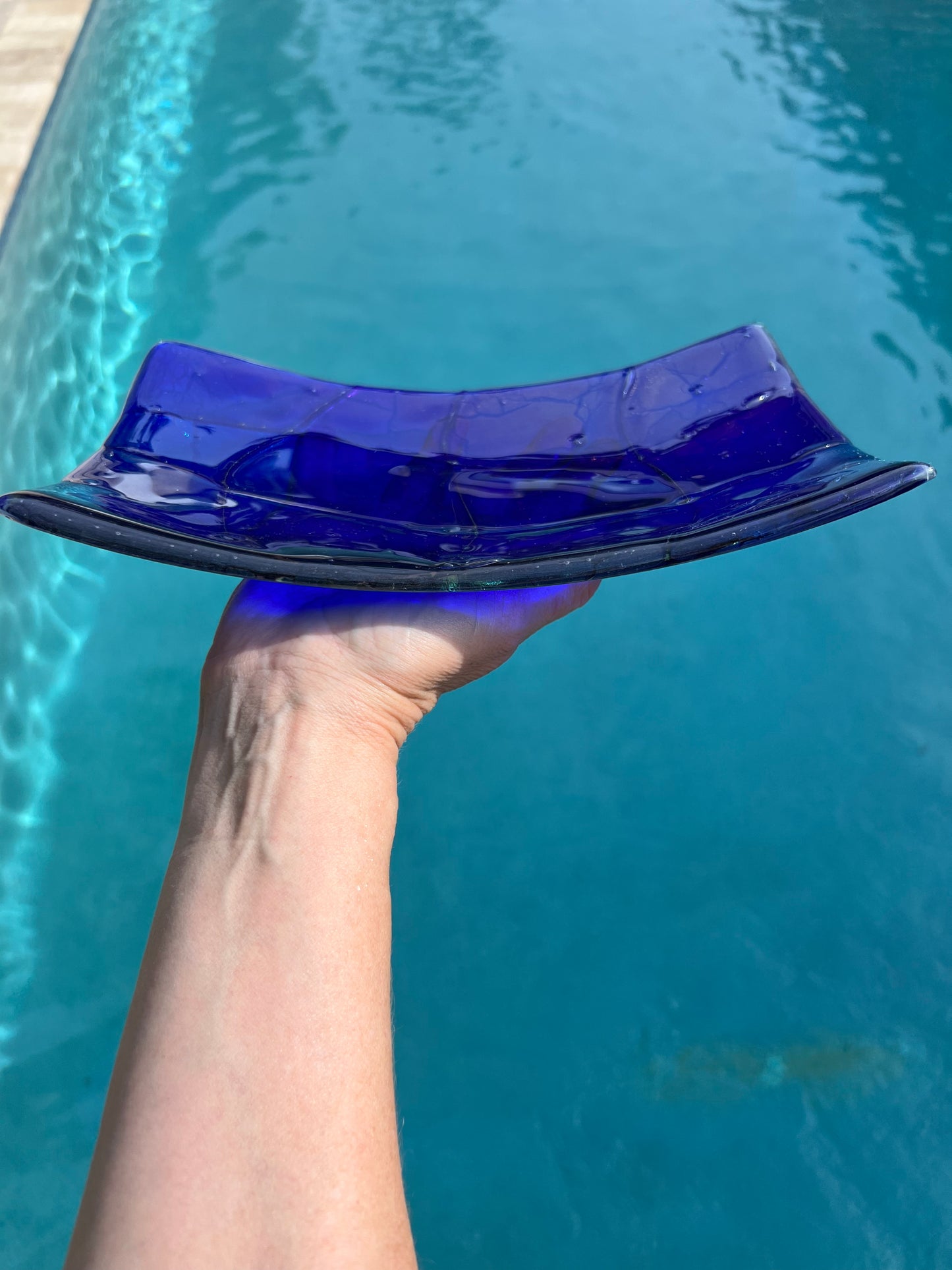 Blue Iridescent glass plate