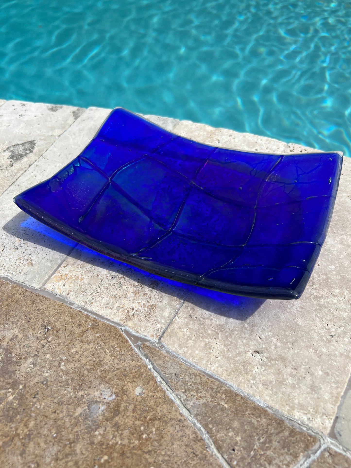 Blue Iridescent glass plate