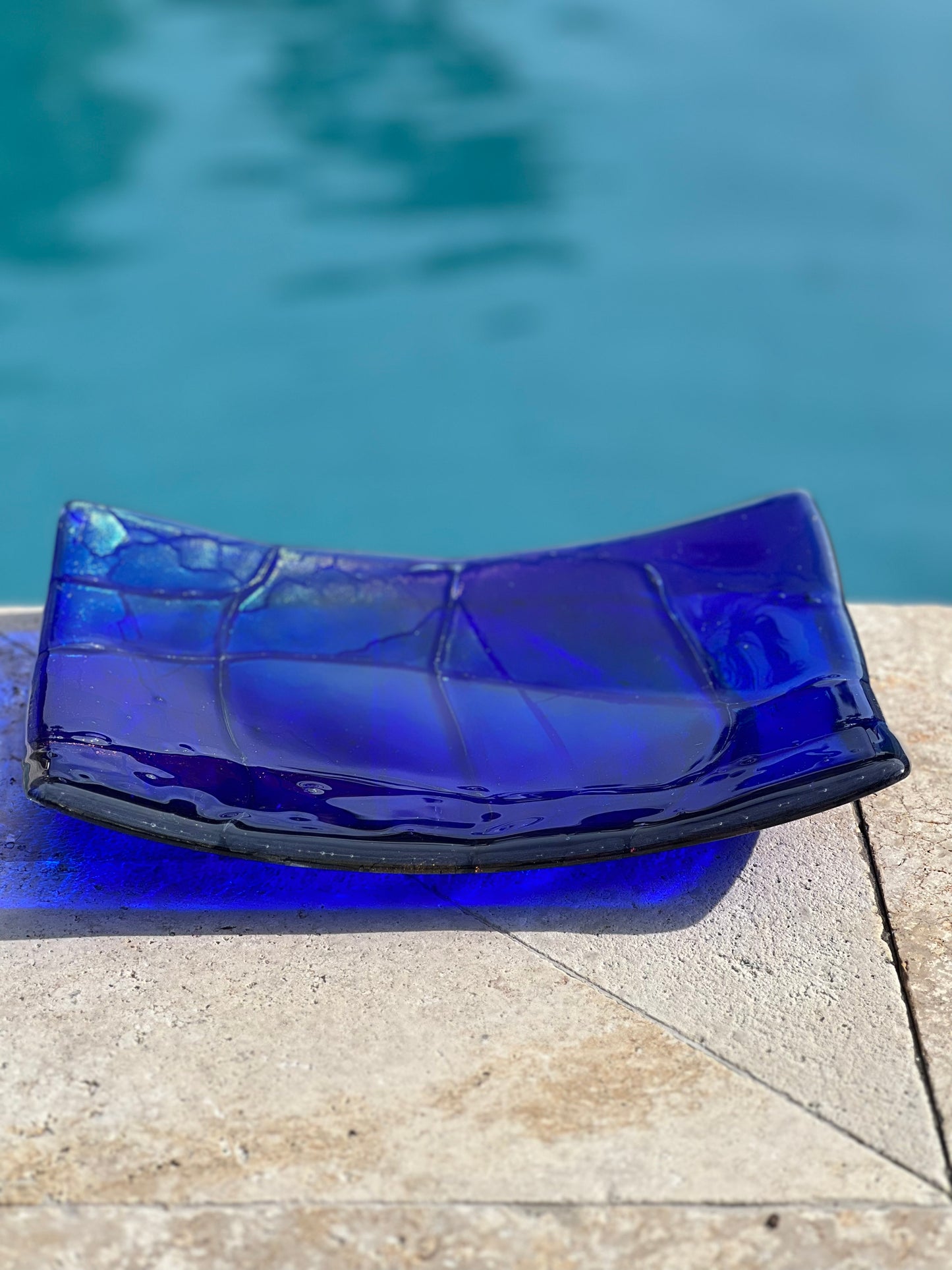 Blue Iridescent glass plate