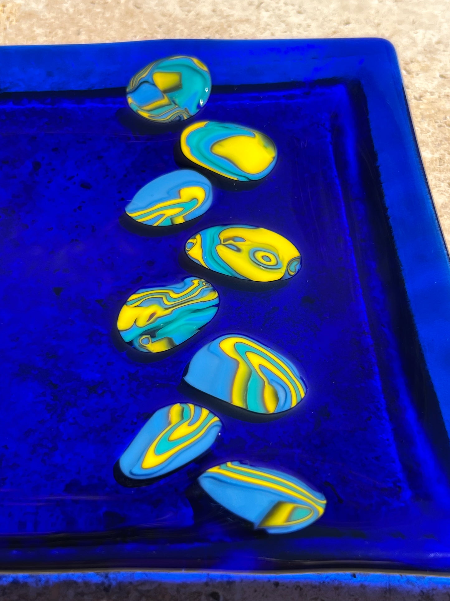 Blue and yellow platter